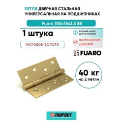 Петля дверная стальная универсальная  Fuaro 2BB 100x75x2,5 SB (мат. золото)