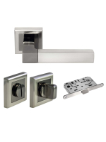 Комплект дверных ручек Morelli MH-28 SN/BN-S с заверткой WC-S SN/BN+магнитный замок M1895 SN, цвет матовый никель/хром