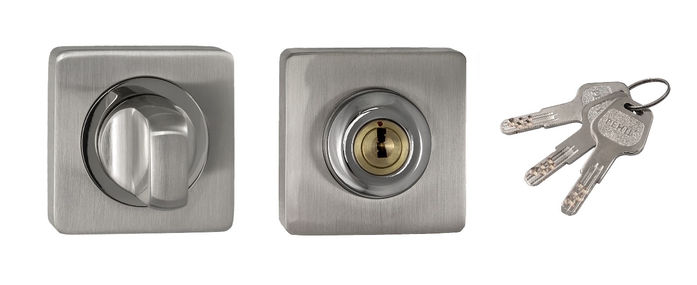 Завертка дверная с цилиндром под ключ RENZ INBK-K 02 SN/NP ник.мат./ник.бл.КВ