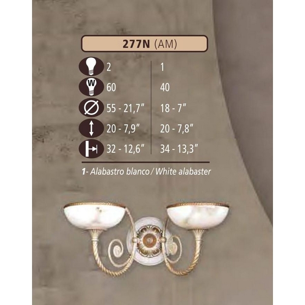 Бра Riperlamp 277N/2 AM WHITE ALABASTER