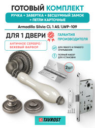 Комплект: Ручки Armadillo Silvia CL 1 AS/LWP-109+Завертка+Бесшумн замок и Петли Fuaro/ант серебро