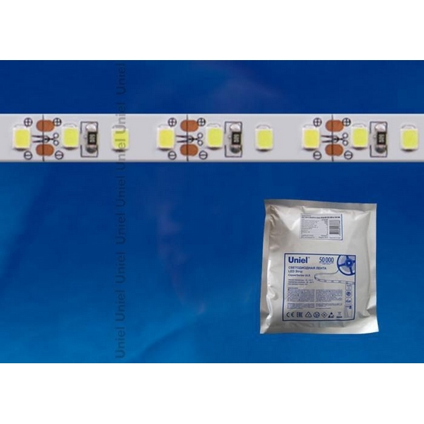 Светодиодная лента Uniel ULS-2835-60LED/m-8mm-IP20-DC24V-6W/m-5M-DW катушка в герметич уп-ке