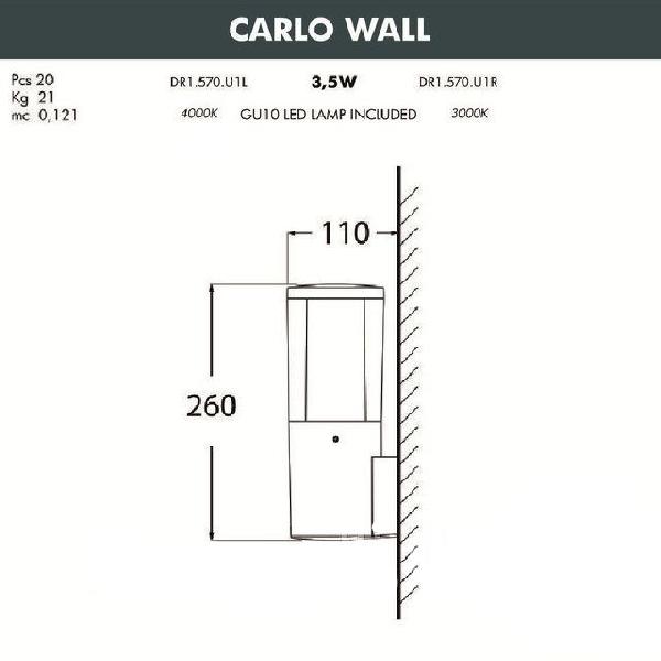 Настенный светильник уличный Fumagalli Carlo DR1.570.000.AXU1L