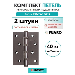 Комплект 2 шт. - Петля универсальная Fuaro 4BB/BL 100x75x2,5 OS (состаренное серебро) БЛИСТЕР