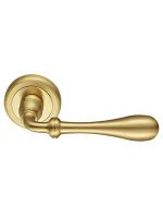 Ручка дверная Morelli Luxury MARY R4 OSA раздельная на круглой розетке, цвет матовое золото, латунь