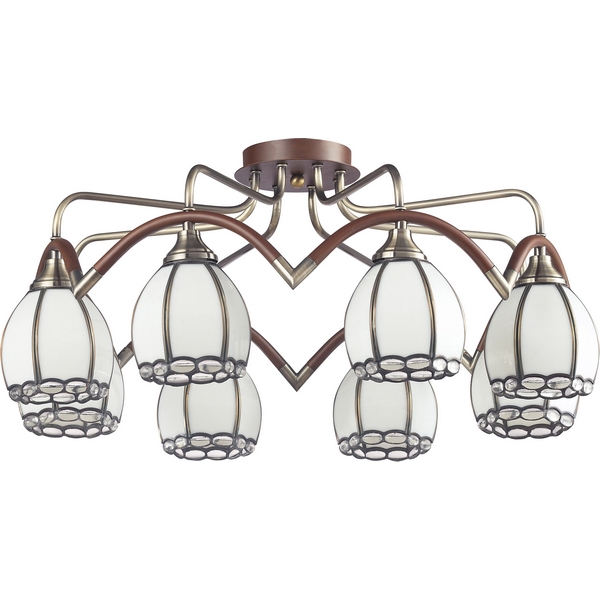 Люстра потолочная N-Light 607-08-53 antique brass + walnut + tiffany