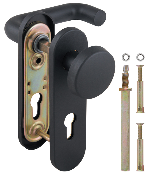 Ручка на планке дверная под цилиндр Fuaro DH-043P-KNOB NE (ЧЕРНАЯ), НЕЙЛОН, квадрат 9x90 мм