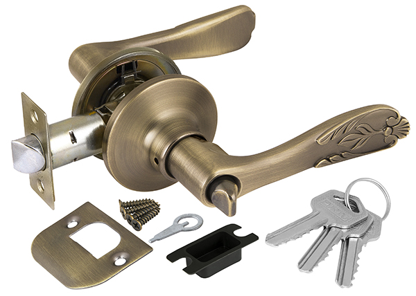 Ручка защелка (кноб) дверная нажимная с защелкой Punto 6033 MAB-E (кл./фик.) мат. бронза