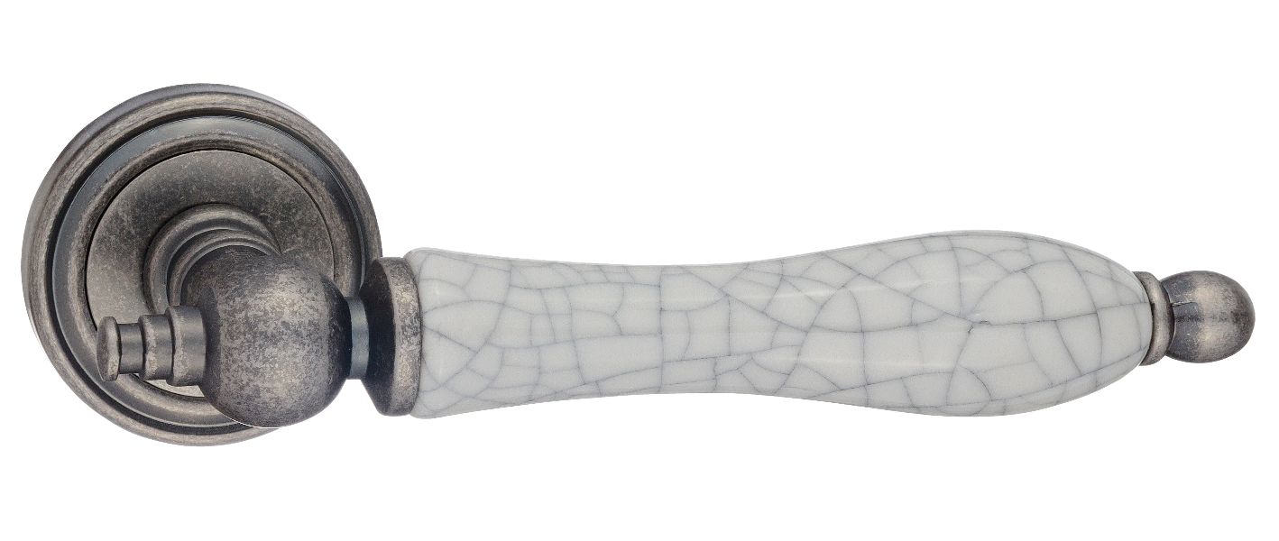 Ручки дверные RENZ INDH 615-16 SL/OC Мишель серебро античное/состаренная керамика.