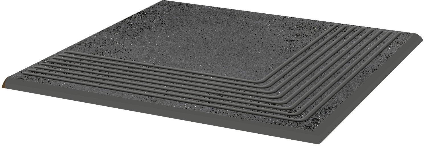 Плитка клинкерная ступень угловая структурная Paradyz Semir Grafit 30х30