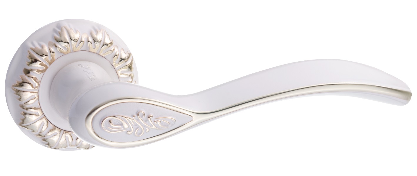 Ручка дверная Black&White RENZ INDH 17-10 W/GP "Флория", белый / золото блест