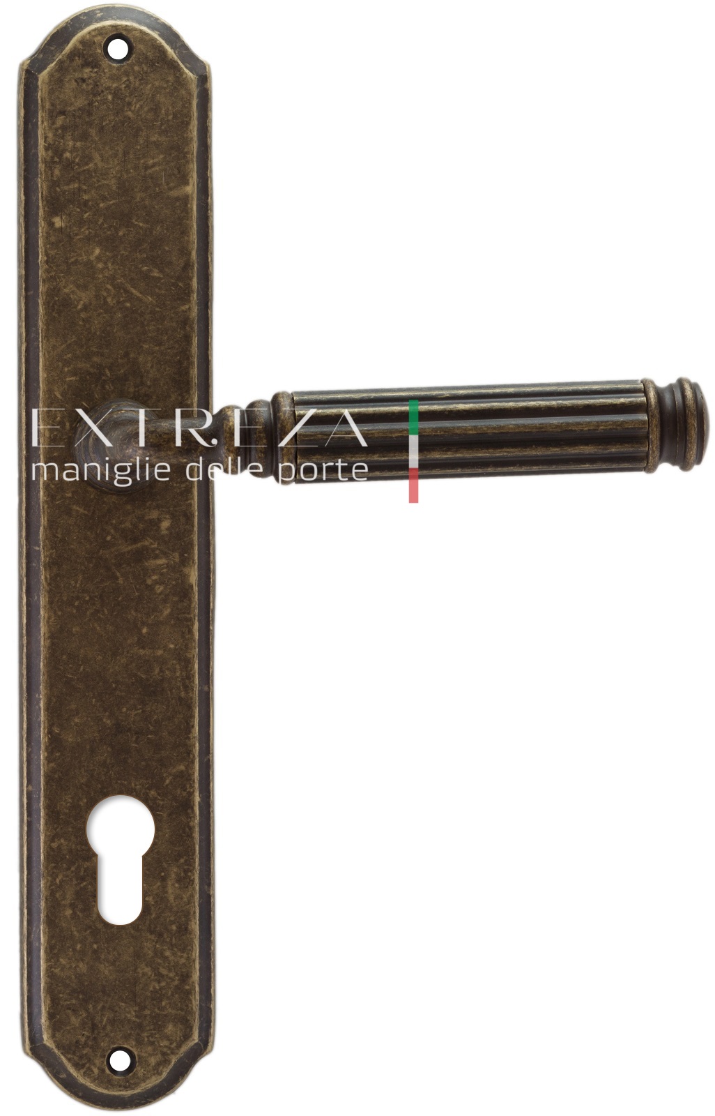 Ручка дверная Extreza BENITO (Бенито) 307 на планке PL01 CYL античная бронза F23