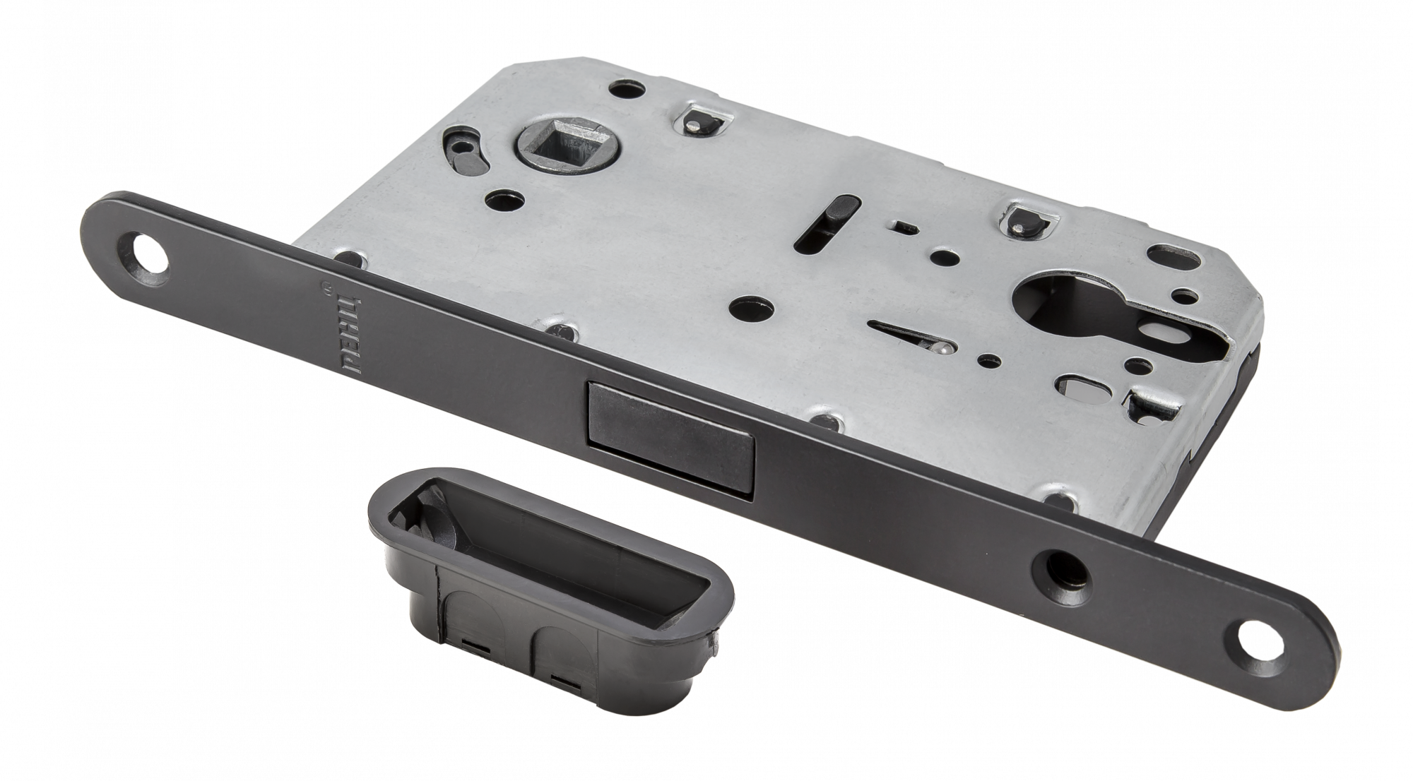 Замок магнитный под цилиндр RENZ INLBM 5085 PL Black с пластиковой ответной планкой, черный