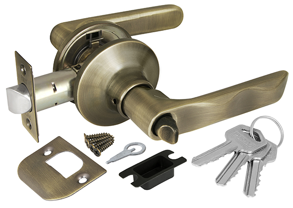 Ручка защелка (кноб) дверная нажимная с защелкой Punto 6024 AB-E (кл./фик.) бронза