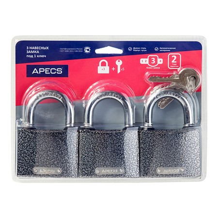Навесной замок Apecs PD-01-63-Blister (3Locks+5Keys)