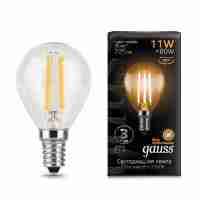 Лампа светодиодная филаментная Gauss E14 11W 2700К прозрачная 105801111