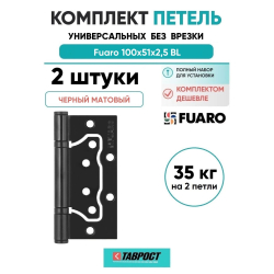 Комплект 2 шт. - Петля Fuaro (Фуаро) универсальная без врезки 500-2BB/BL 100x2,5 BL (черный матовый) БЛИСТЕР