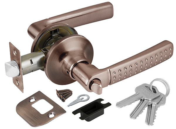 Ручка защелка (кноб) дверная нажимная с защелкой Punto 6026 AC-E (кл./фик.) медь