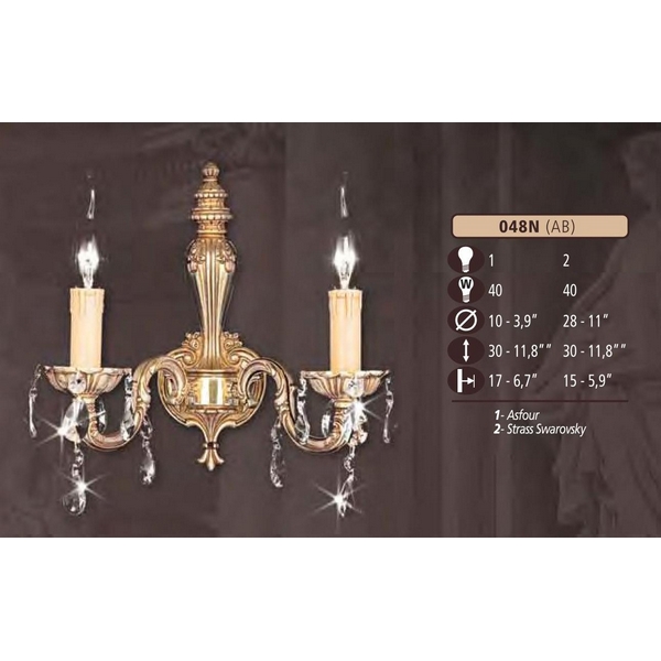 Бра Riperlamp 048N/2 AB ASFOUR