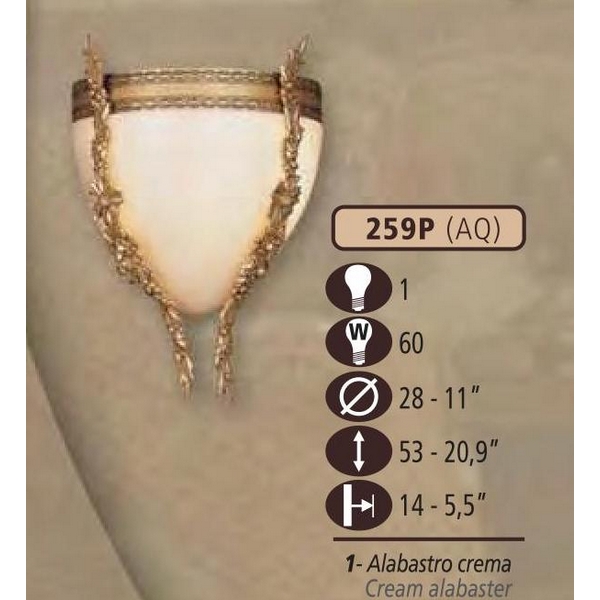Светильник настенный Riperlamp 259P/1 AQ CREAM ALABASTER