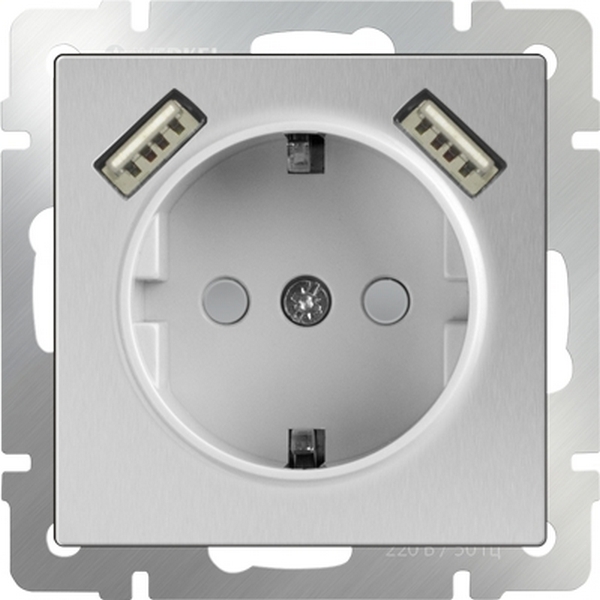 Розетка Werkel Серебряный WL06-SKGS-USBx2-IP20