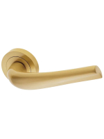 Ручка дверная Morelli Luxury RAFT R2 OSA раздельная на круглой розетке, цвет матовое золото, латунь