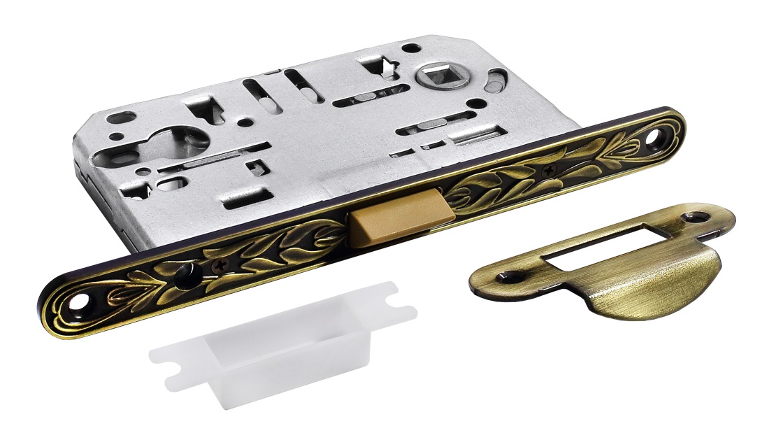 Замок дверной межкомнатный под цилиндр Morelli 1885P-U IB итальянская бронза пласт.яз.