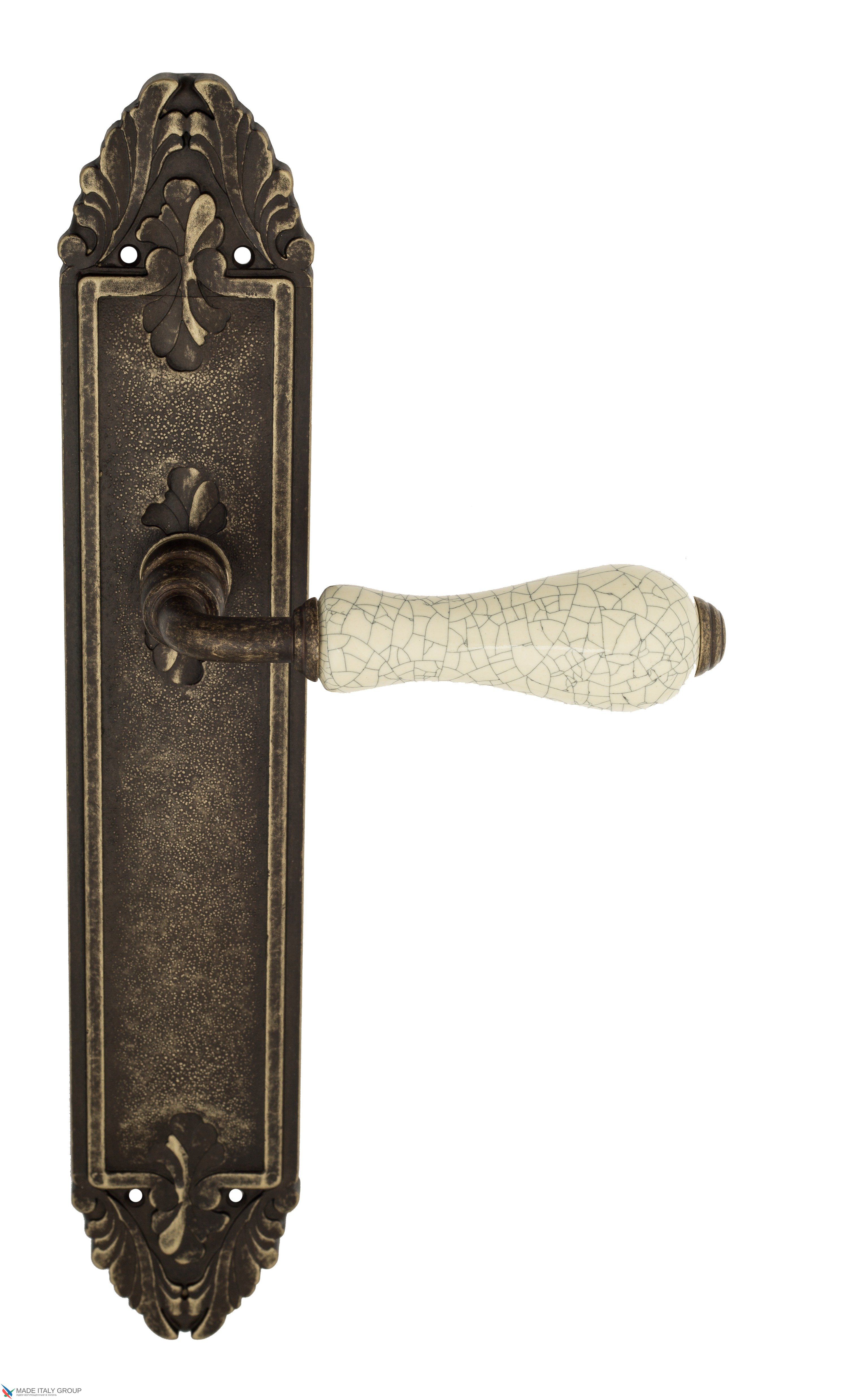 Дверная ручка Venezia "COLOSSEO" белая керамика паутинка на планке PL90 античная бронза