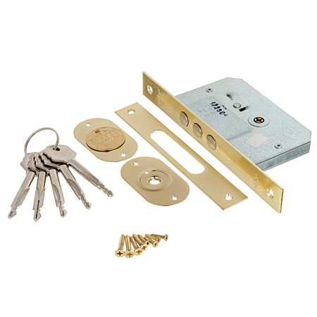 Замок врезной дверной под цилиндр Kale Kilit 189/3MF-BS45-BP-5KEY-(SP, Ros)-STB 189F0000018 золото