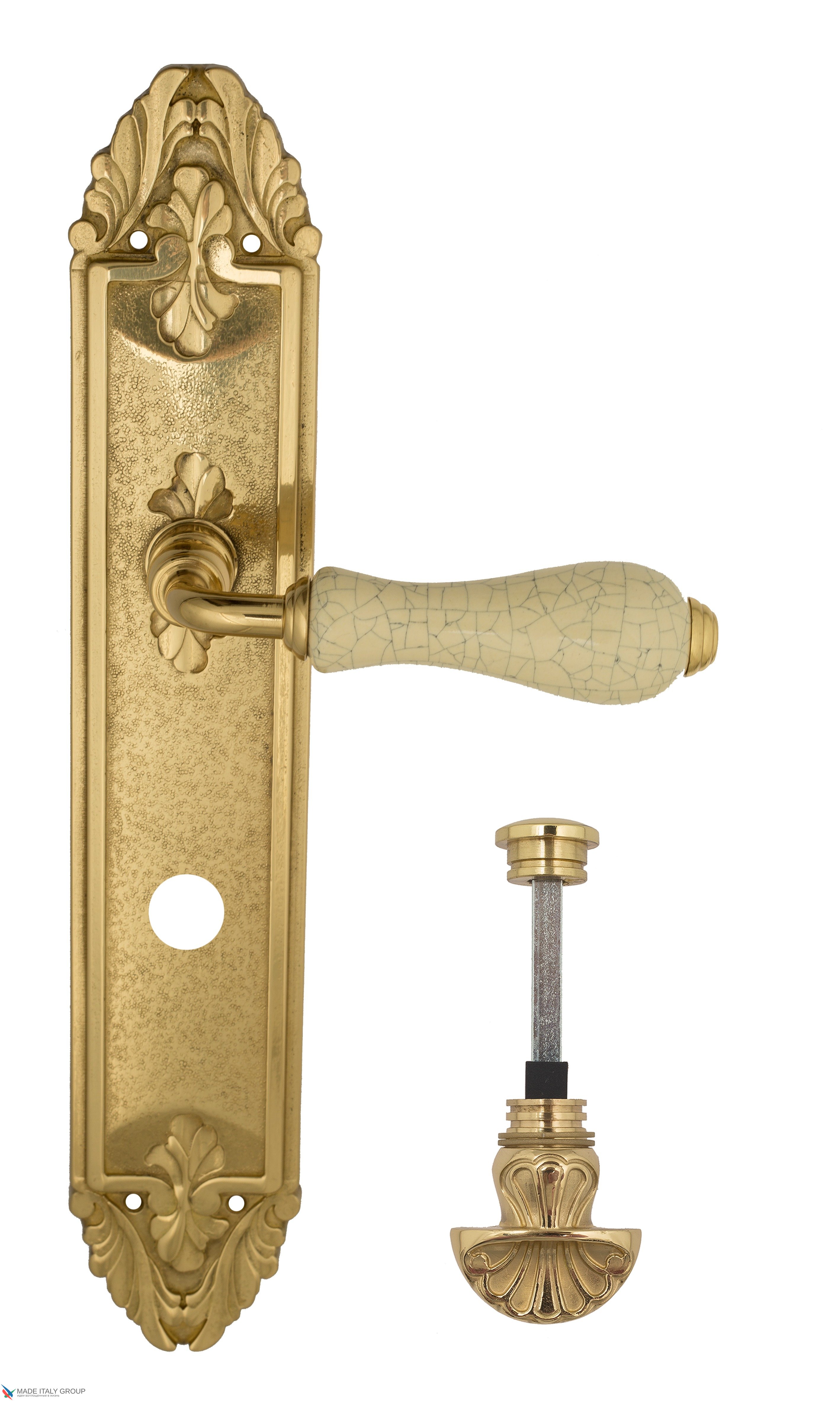 Дверная ручка Venezia "COLOSSEO" белая керамика паутинка WC-4 на планке PL90 полированная латунь