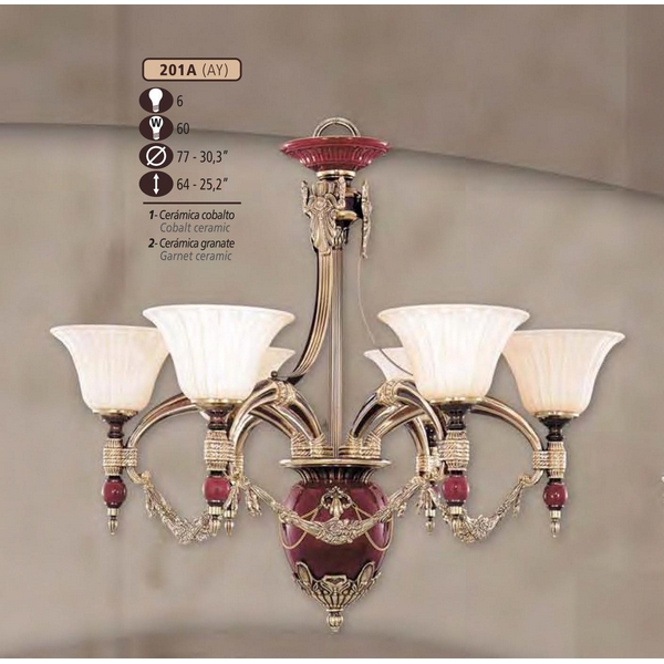 Люстра потолочная Riperlamp 201A/6 AY COBALT/GARNET CERAM. - AMBER CRYST.
