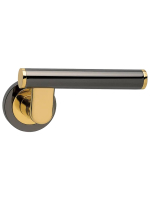 Ручка дверная Morelli Luxury TELESCOPE R2 NNO раздельная на круглой розетке, цвет черный хром/золото, латунь