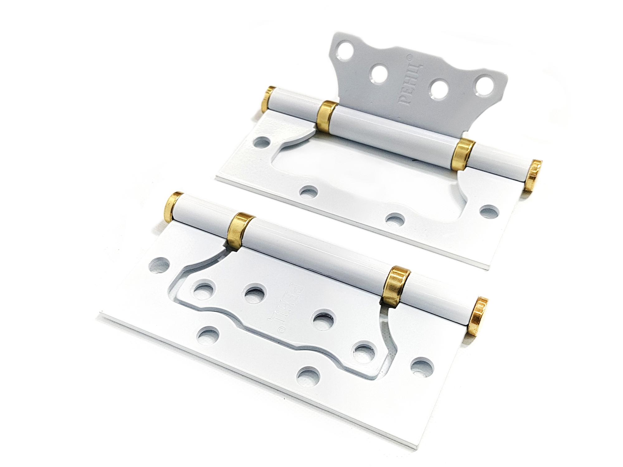 Петля стальная RENZ IN100-2BB FH SW/PB безВР 100*75*2,5, 2 подшипника, б/колп., супер белый/латунь блестящая (без врезки)