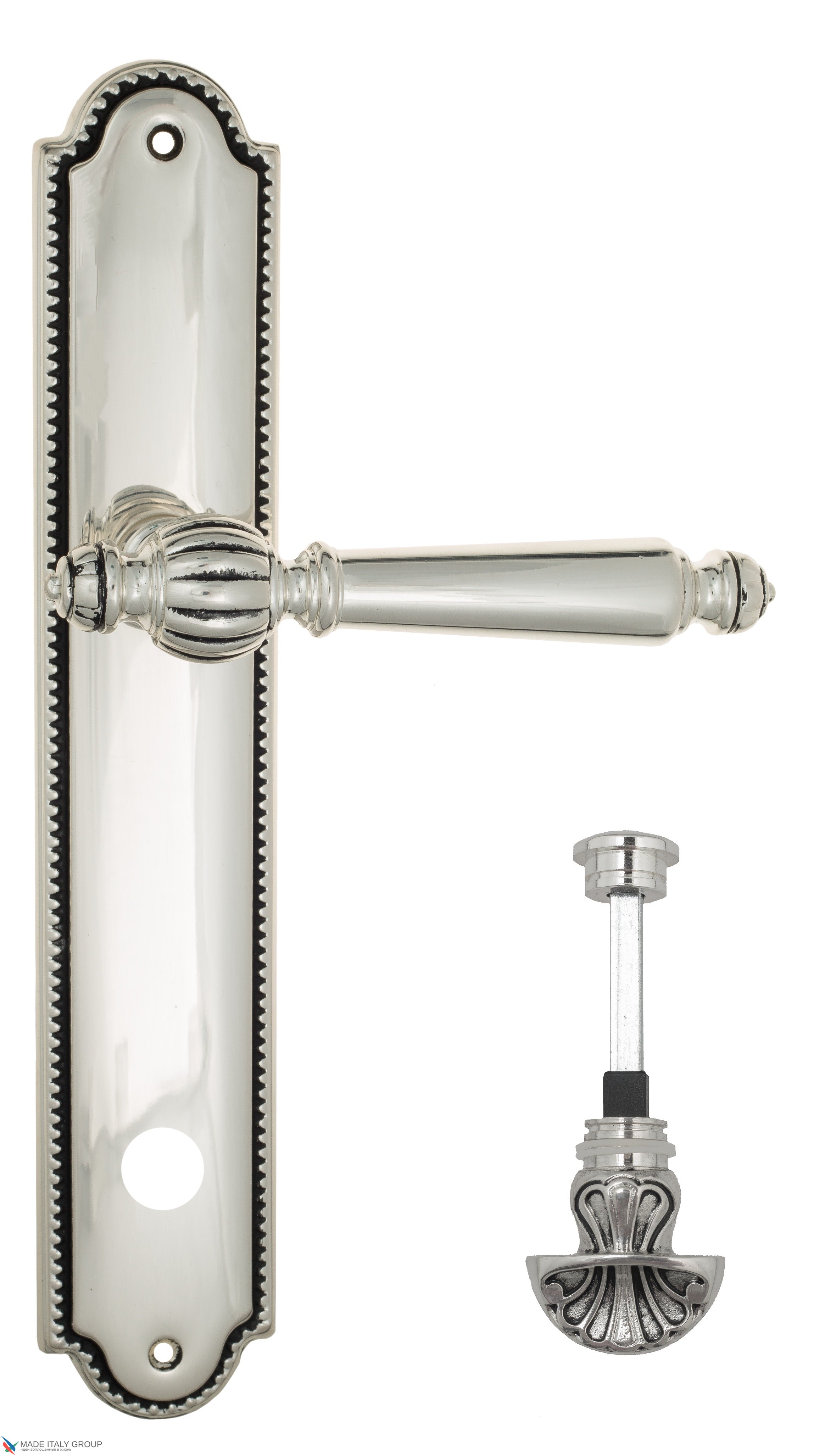 Дверная ручка Venezia "PELLESTRINA" WC-4 на планке PL98 натуральное серебро + черный