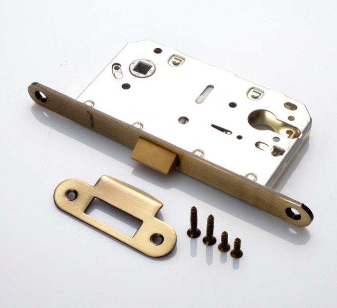 Замок дверной под цилиндр с пласт.яз. RENZ INLB 85 PL AB бр. ант.