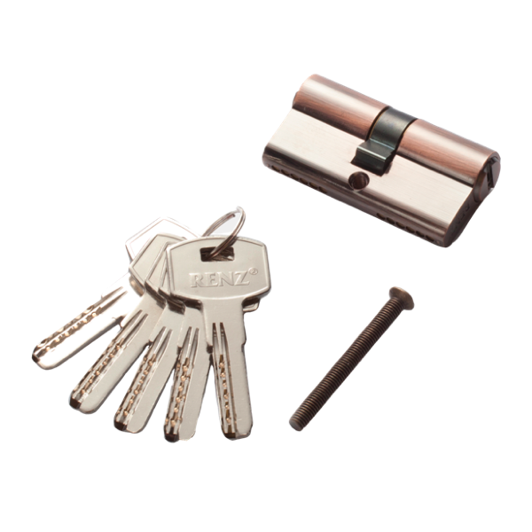Цилиндр RENZ INCC 60 AC 60 мм К-К, компьютерный ключ, медь античная