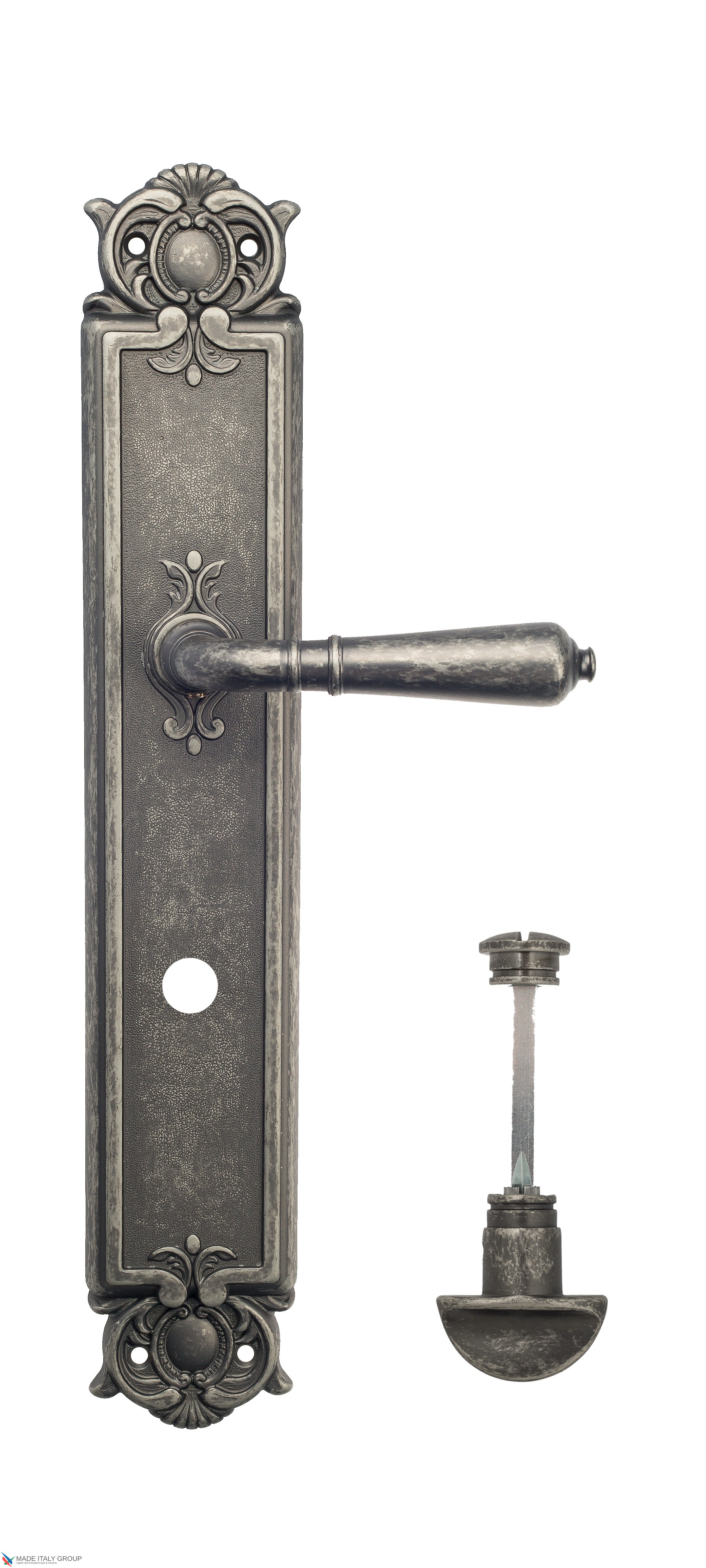 Дверная ручка Venezia "VIGNOLE" WC-2 на планке PL97 античное серебро