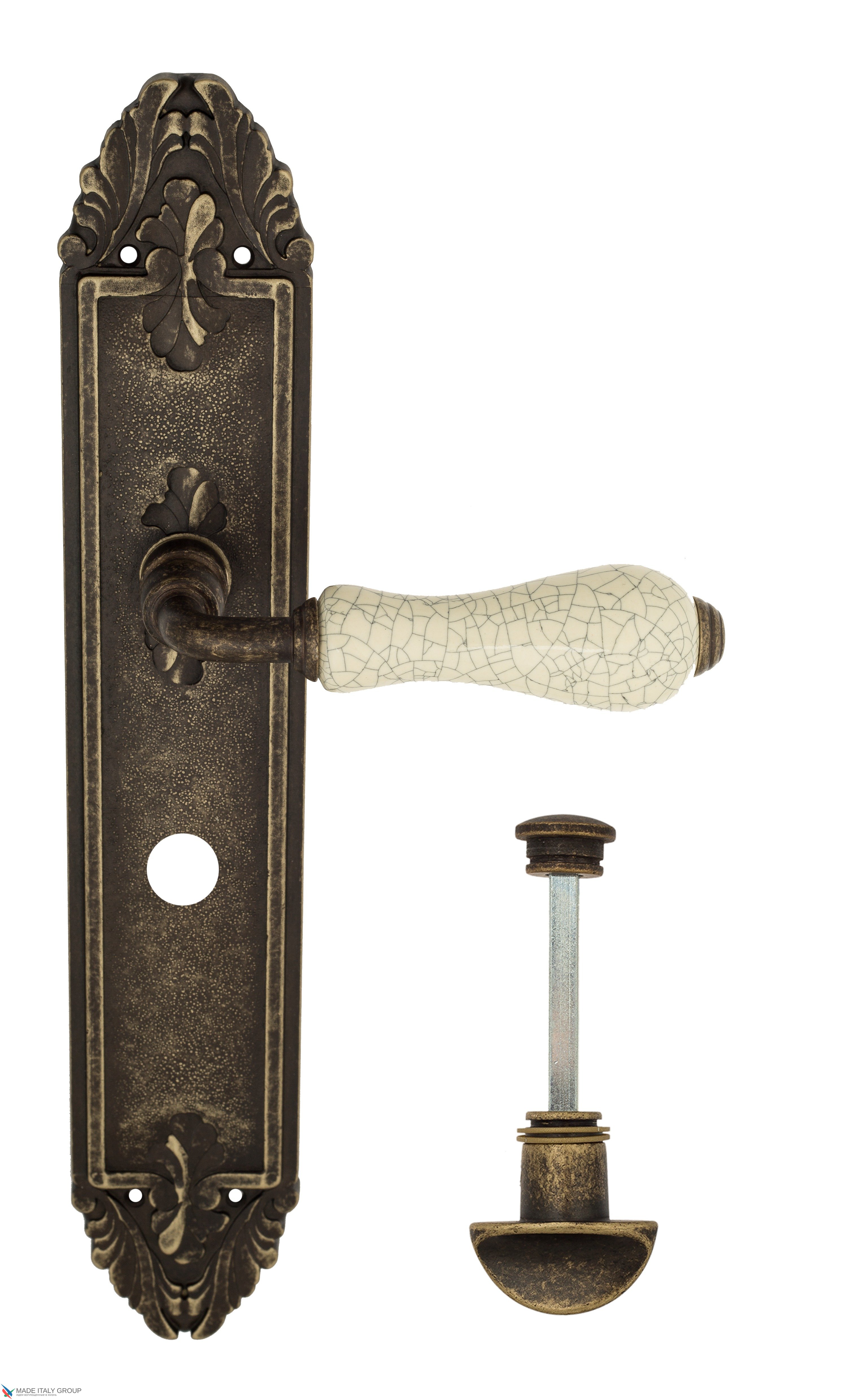 Дверная ручка Venezia "COLOSSEO" белая керамика паутинка WC-2 на планке PL90 античная бронза