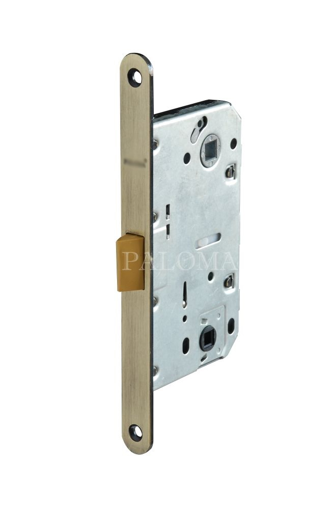 Замок дверной под фиксатор с пласт.яз. RENZ INLB 96 PL AB бр.ант.