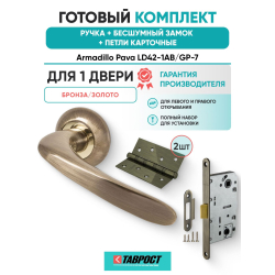 Ручка дверная межкомнатная Armadillo R.LD54.Pava AB/GP-7 бронза/золото с Бесшумным замком Fuaro и Петлями Fuaro