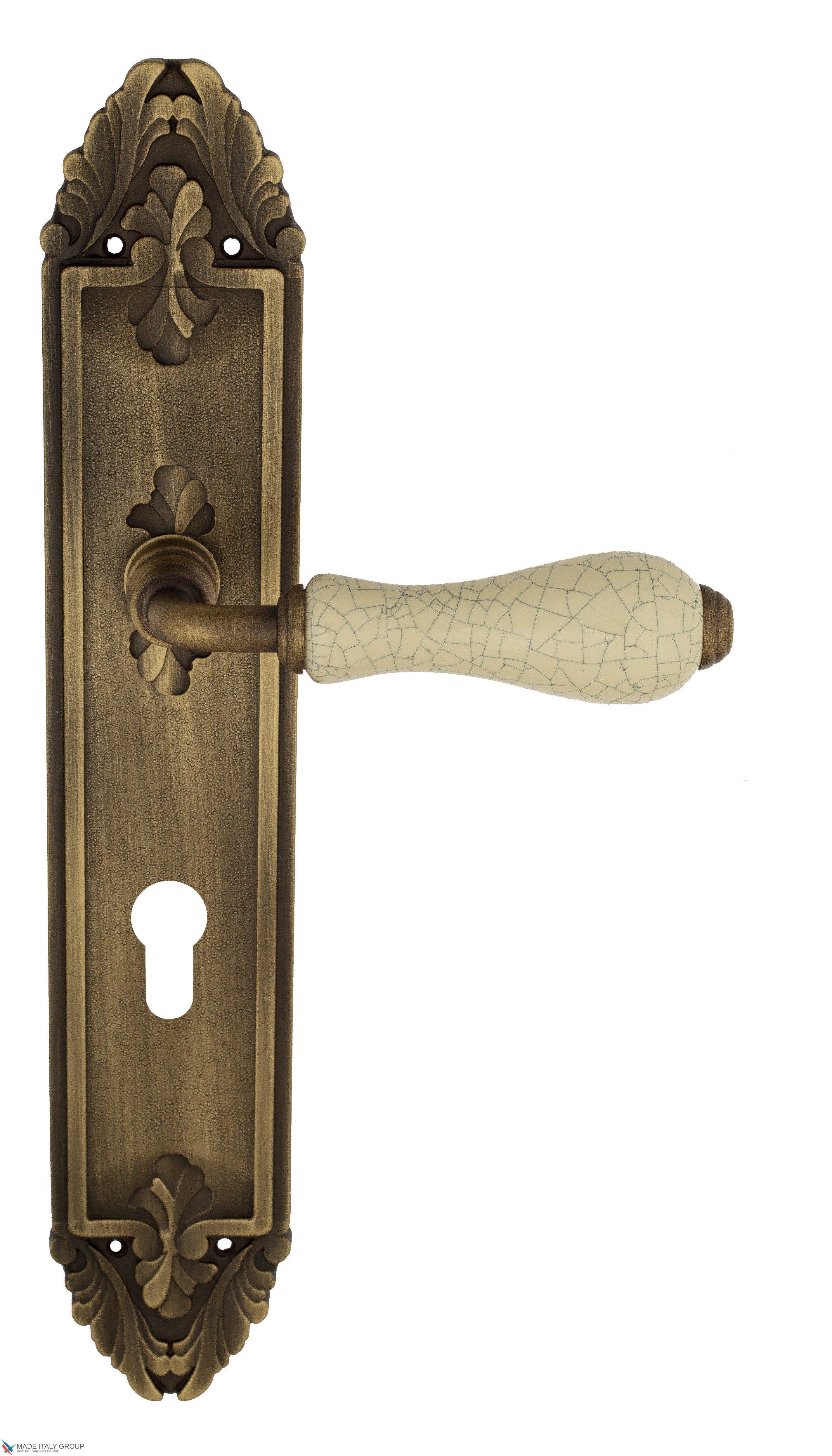 Дверная ручка Venezia "COLOSSEO" белая керамика паутинка CYL на планке PL90 матовая бронза