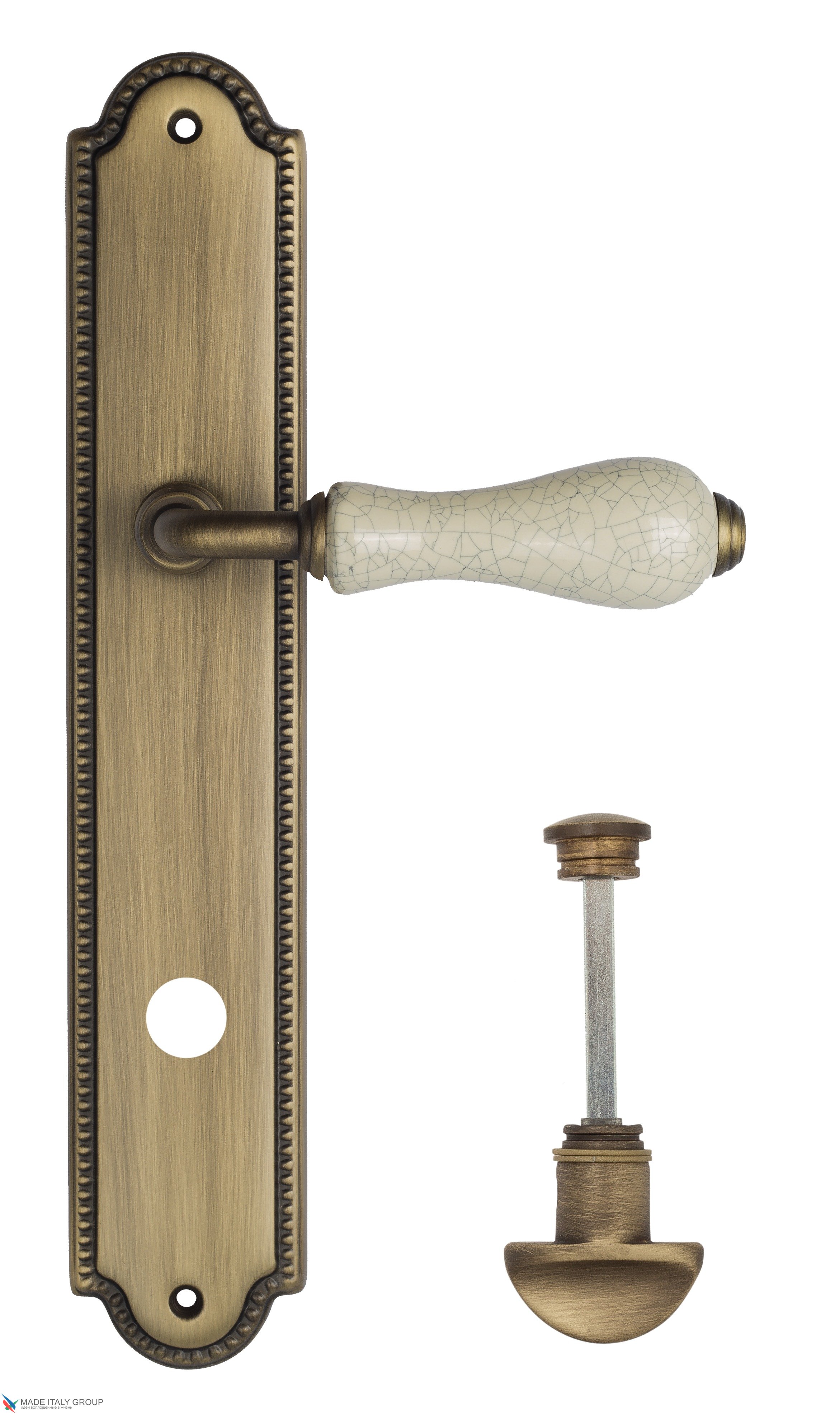 Дверная ручка Venezia "COLOSSEO" белая керамика паутинка WC-2 на планке PL98 матовая бронза