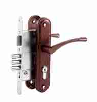 Ручка дверная на планке с замком под цилиндр с защелкой ОМЕГА ЗВ4.2-01 (медь), 3 кл.