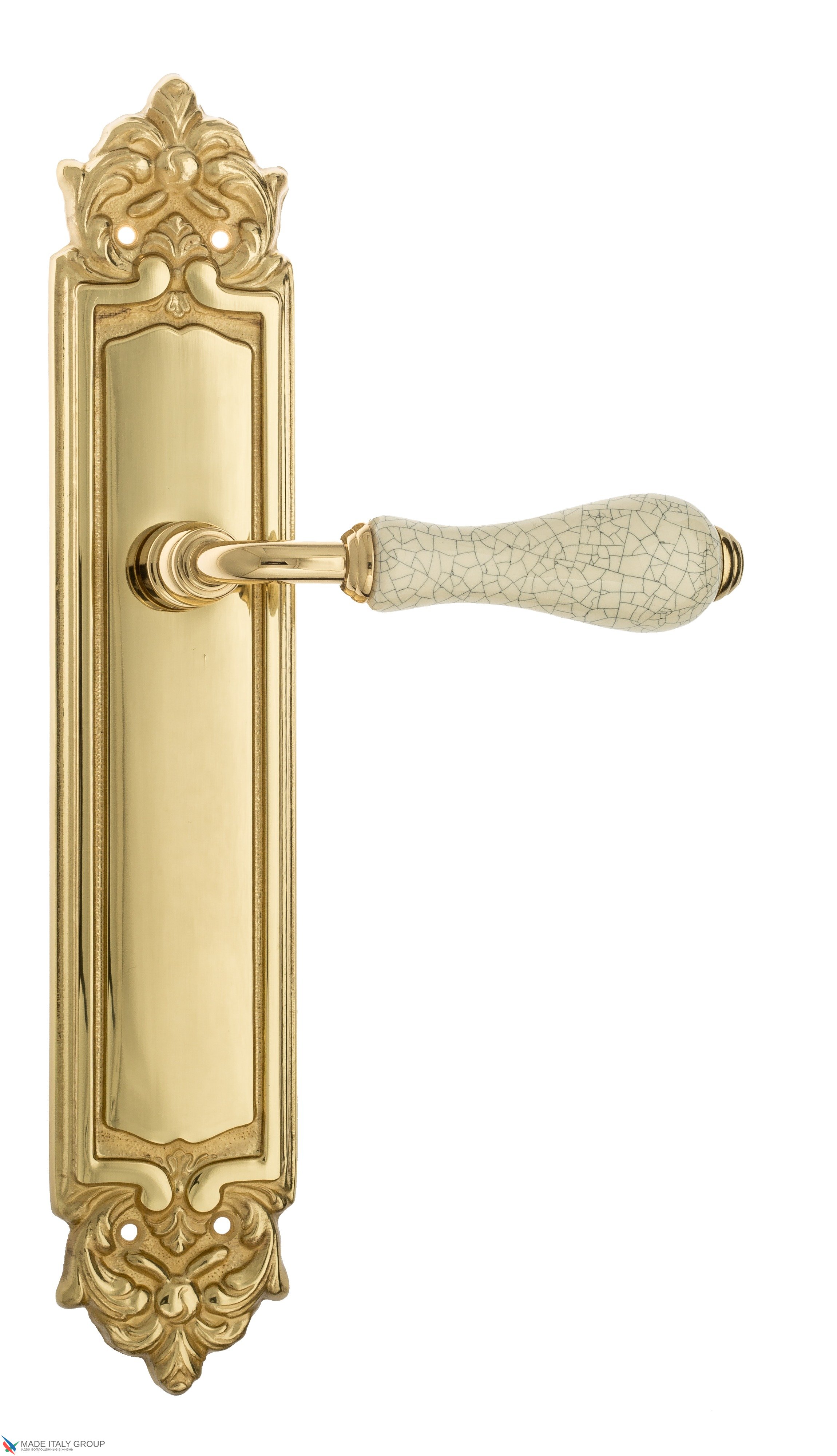 Дверная ручка Venezia "COLOSSEO" белая керамика паутинка на планке PL96 полированная латунь