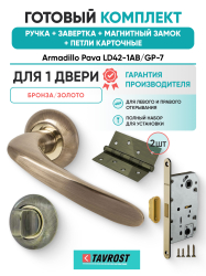Комплект: Ручки Armadillo Pava LD42-1AB/GP-7+Завертка+Магнитный замок и Петли Fuaro/бронза/золото