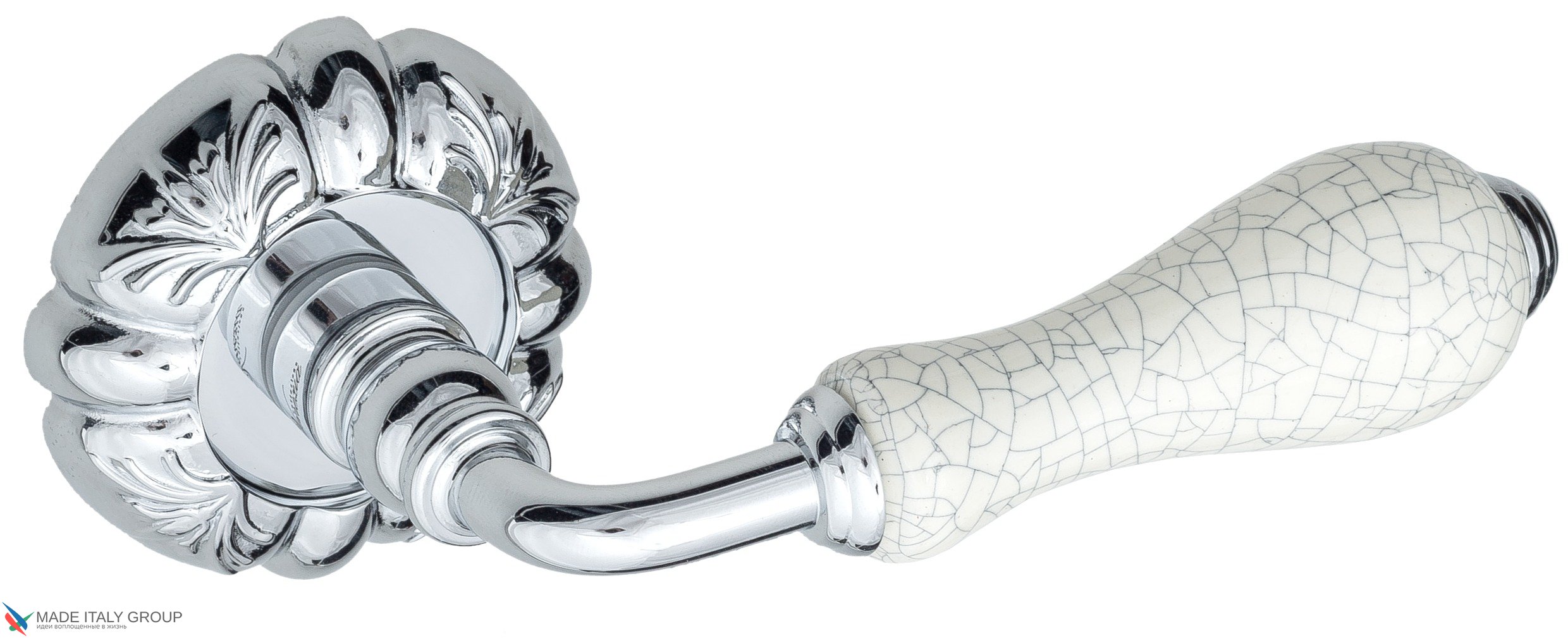 Дверная ручка Venezia "COLOSSEO" белая керамика паутинка D5 полированный хром