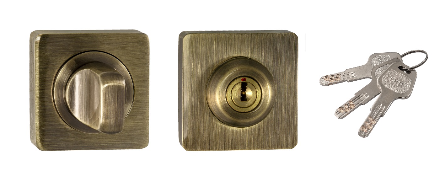 Завертка дверная с цилиндром под ключ RENZ INBK-K 02 AB бронза КВ