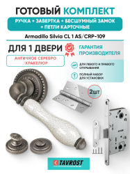 Комплект: Ручки Armadillo Silvia CL 1 AS/СRP-109+Завертка+Бесшумн замок и Петли Fuaro/ант серебро