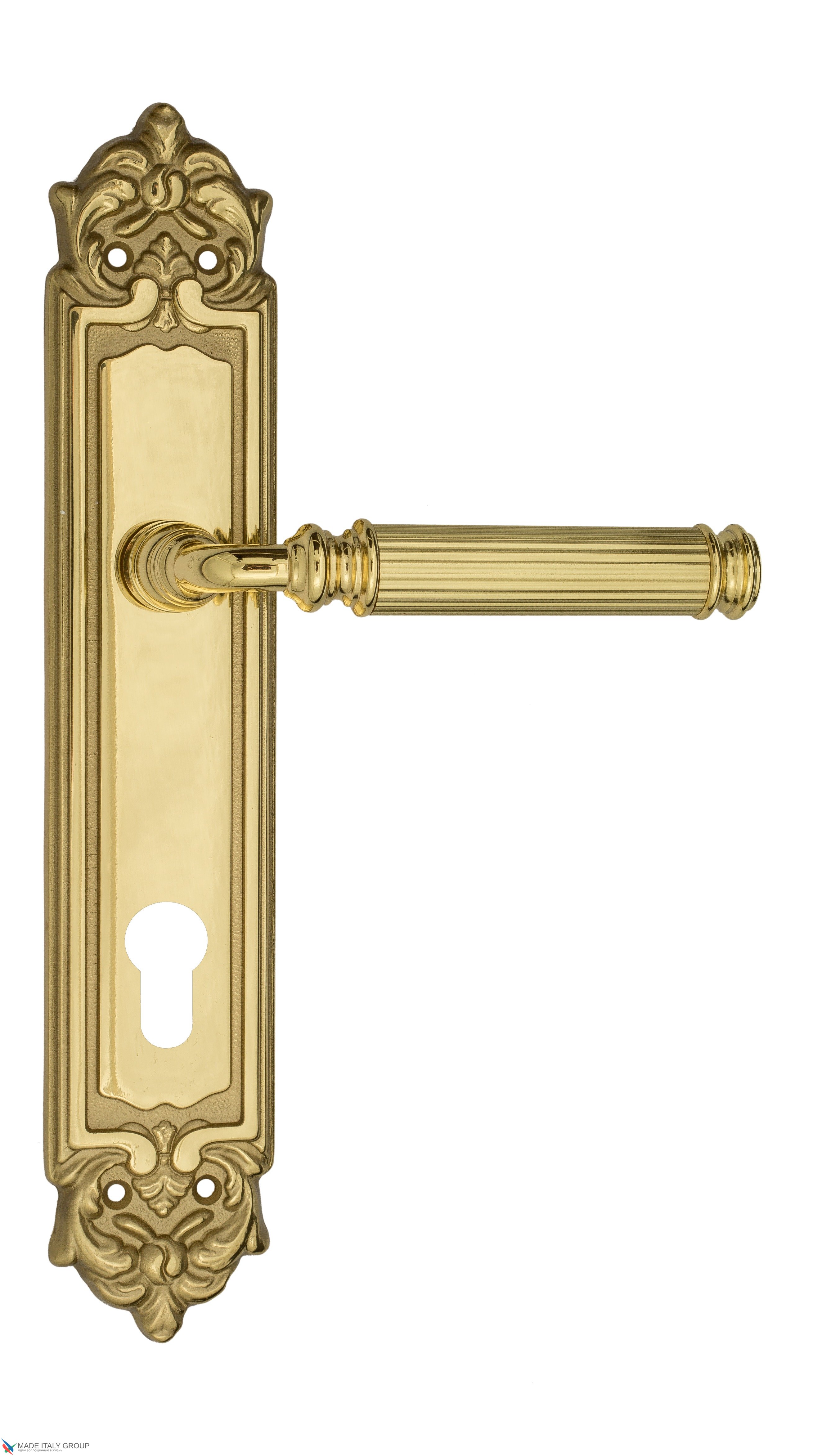 Дверная ручка Venezia "MOSCA" CYL на планке PL96 полированная латунь