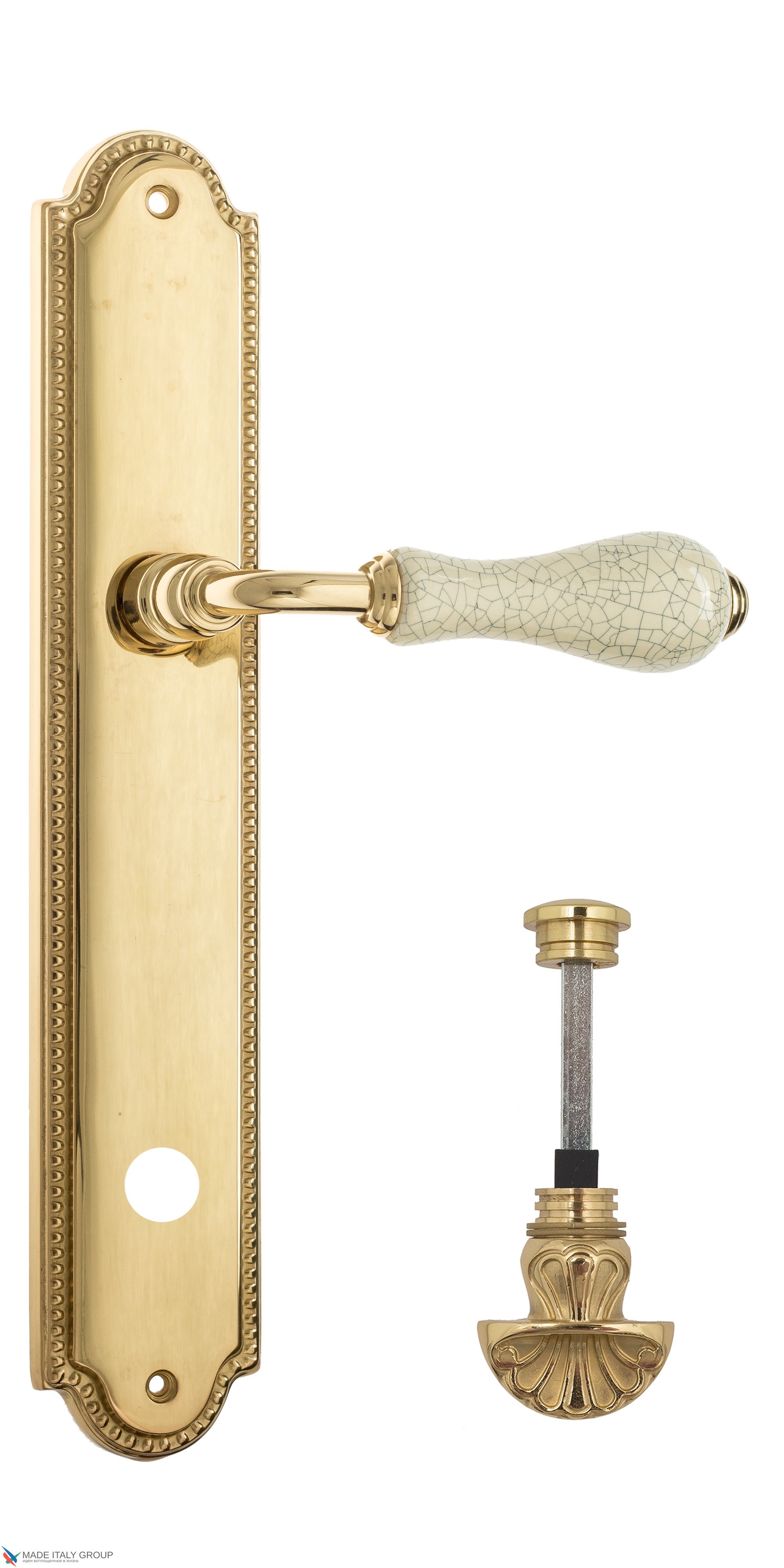 Дверная ручка Venezia "COLOSSEO" белая керамика паутинка WC-4 на планке PL98 полированная латунь
